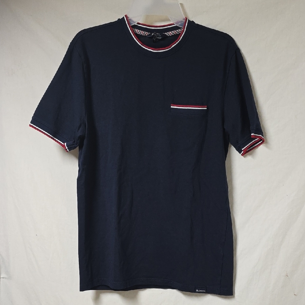 Ben Sherman Dark Blue with Red and White Trim Crewneck Pocket Tee Small